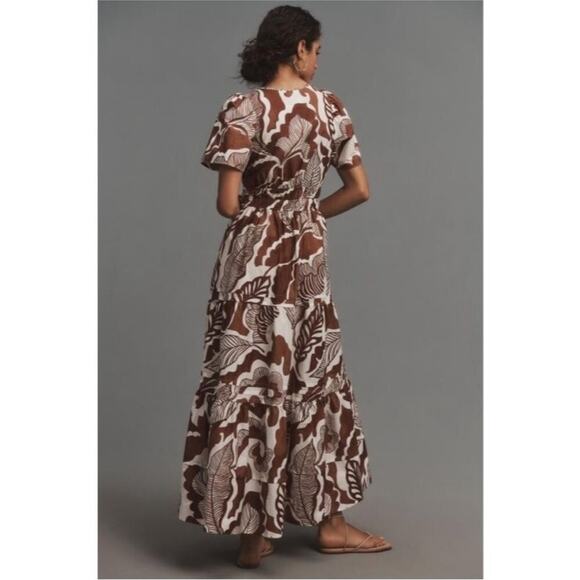 NEW Anthropologie Somerset Maxi Dress in Cedar Brown Floral Leaf Size Small - Picture 2 of 14